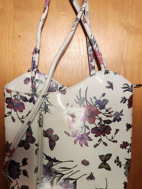 White Floral Tote Bag with Butterfly Print Made In ITALY